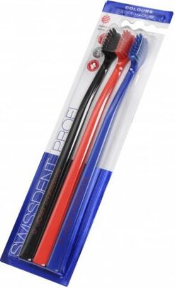 Swissdent PROFI Colors SOFT-MEDIUM käsihambaharjad (must, punane, sinine) – Kuva 2