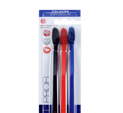 Swissdent PROFI Colors SOFT-MEDIUM käsihambaharjad (must, punane, sinine)