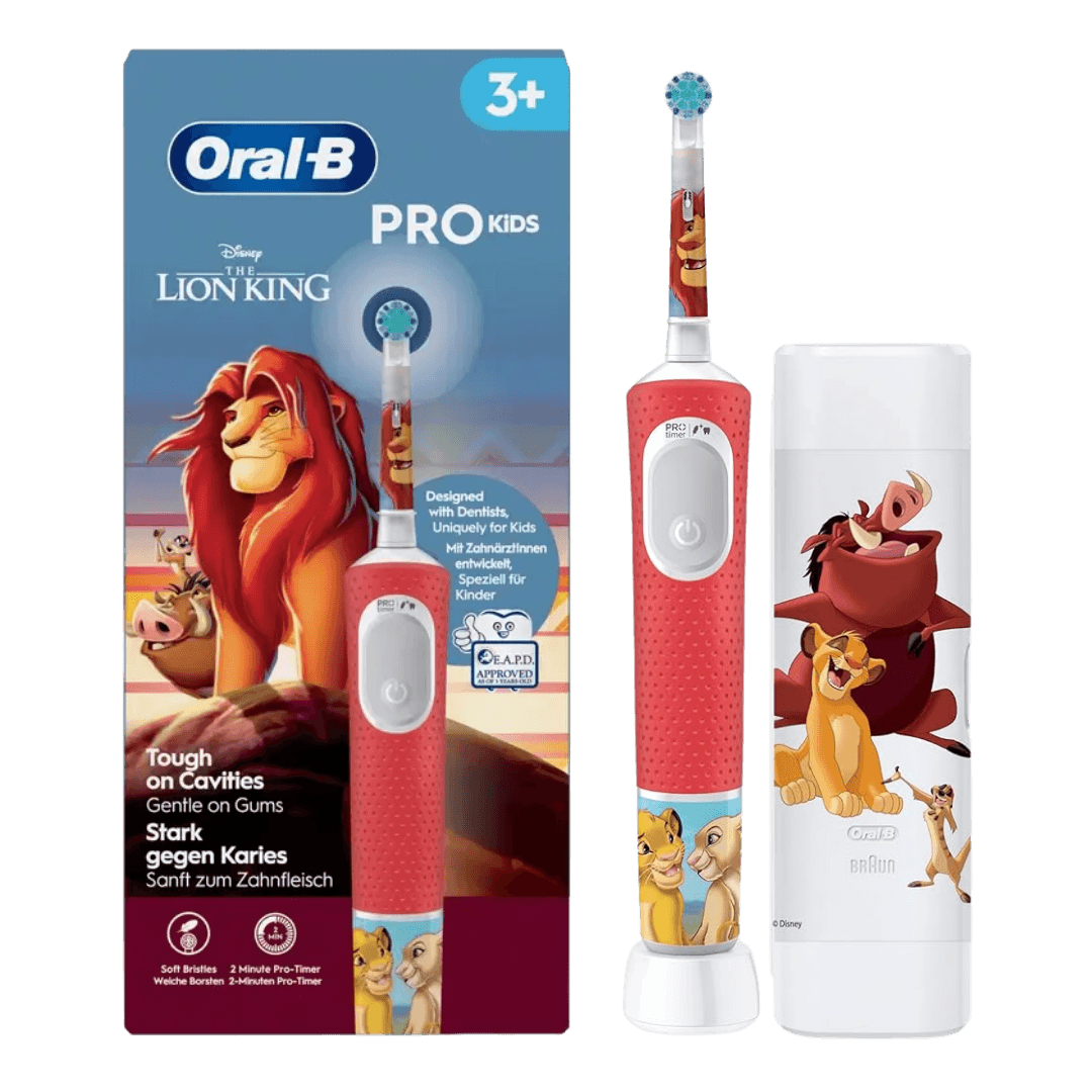 Oral-B Vitality Pro LION KING -sähköhammasharja lapsille 3-vuotiaasta alkaen (2 harjaustilaa) + matkapussi
