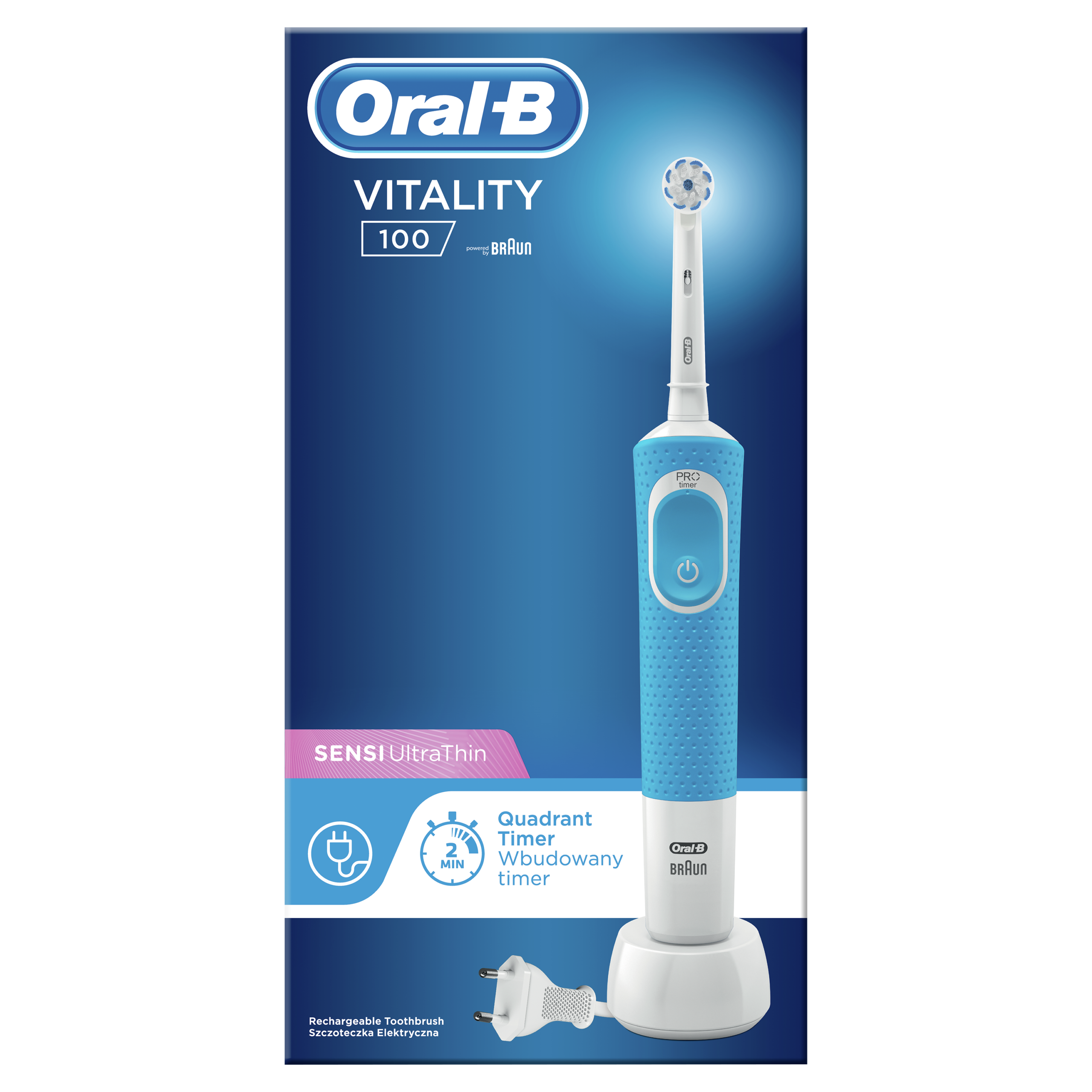 Oral-B Vitality 100 Sensitive UltraThin sähköhammasharja taimeri ja pehme harjapeaga (SININE) – Kuva 3