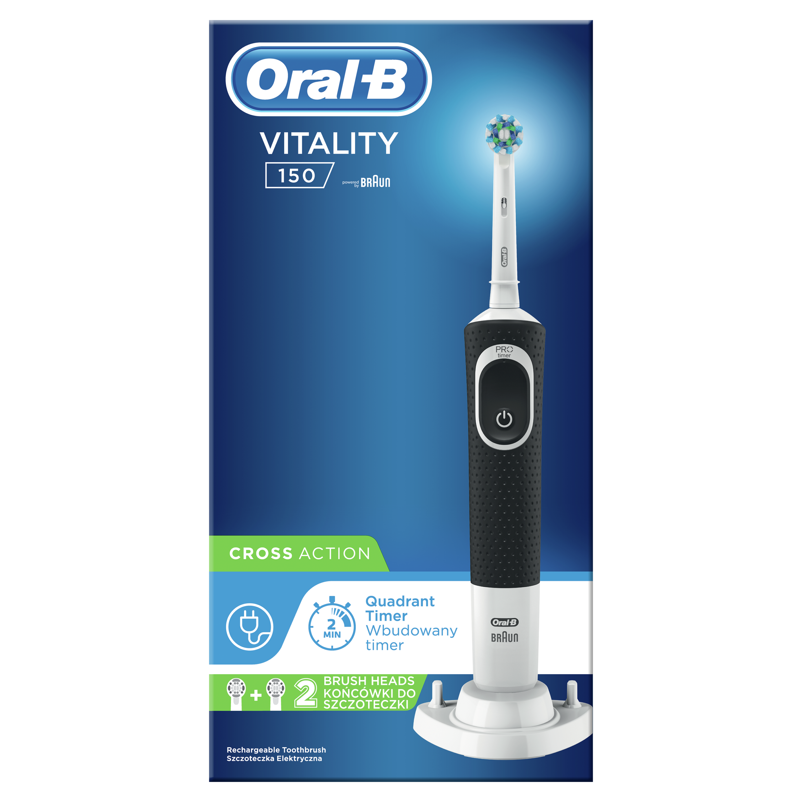 Oral-B Vitality 150 Cross Action sähköhammasharja taimeri ja 2 harjapeaga (MUST) – Kuva 4