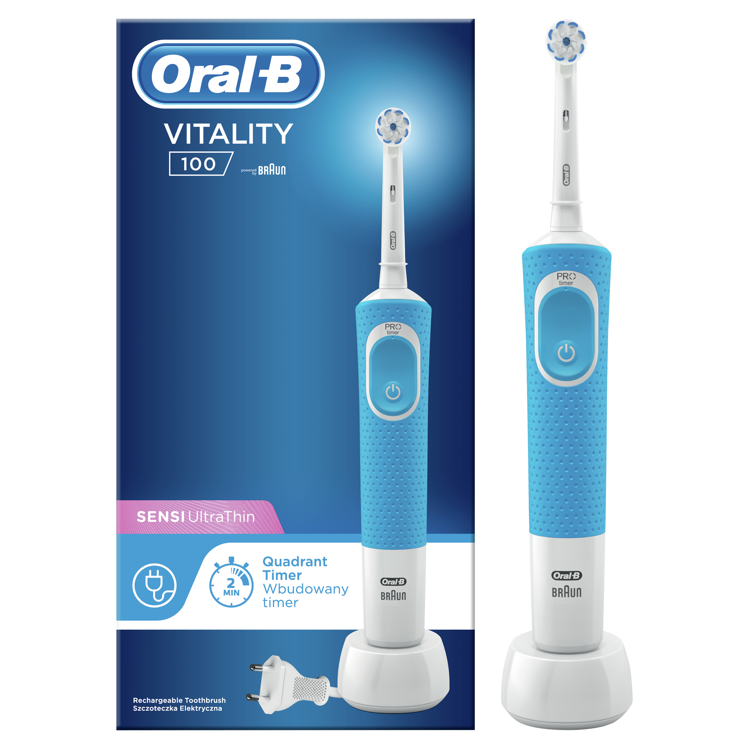 Oral-B Vitality 100 Sensitive UltraThin sähköhammasharja taimeri ja pehme harjapeaga (SININE) – Kuva 7