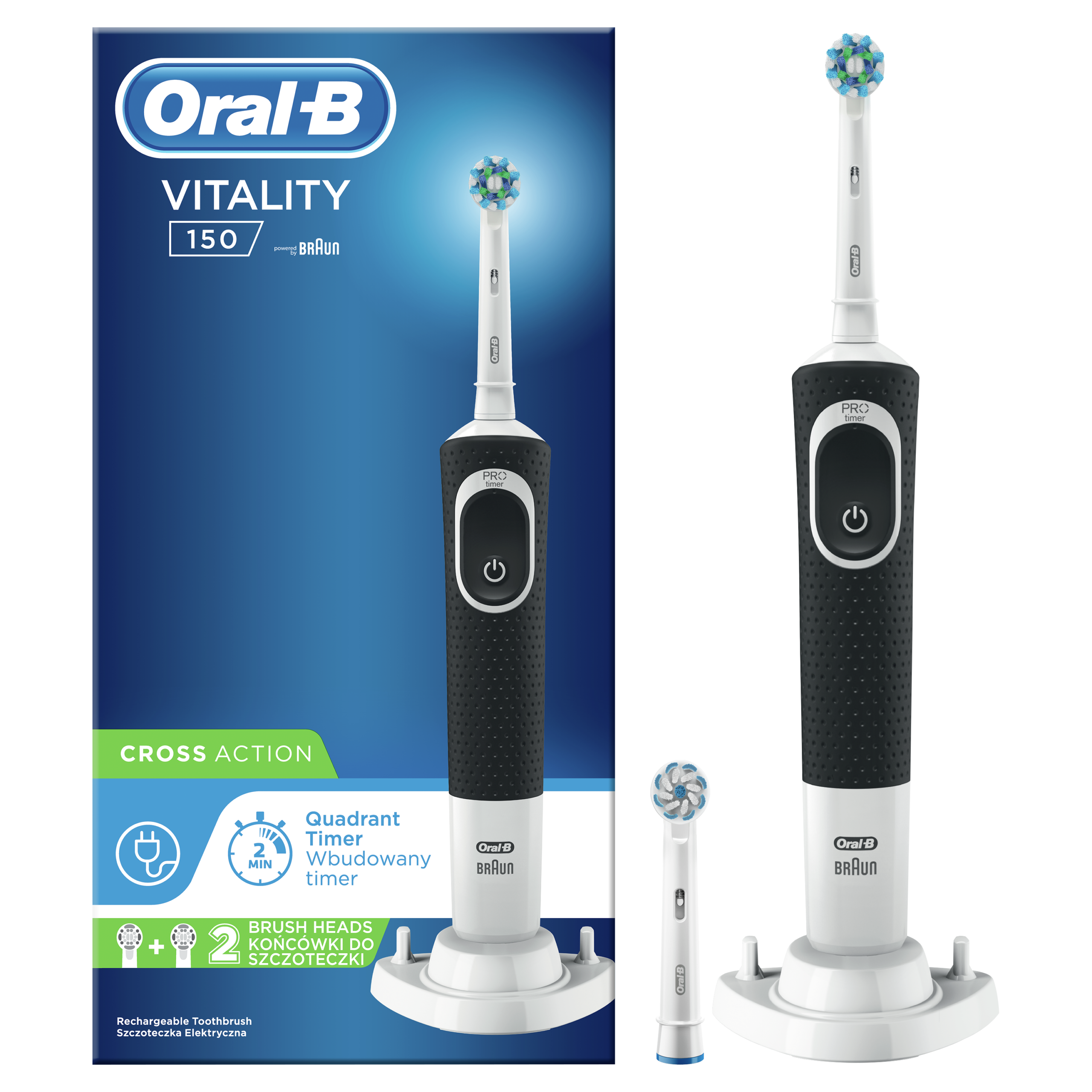 Oral-B Vitality 150 Cross Action sähköhammasharja taimeri ja 2 harjapeaga (MUST) – Kuva 6