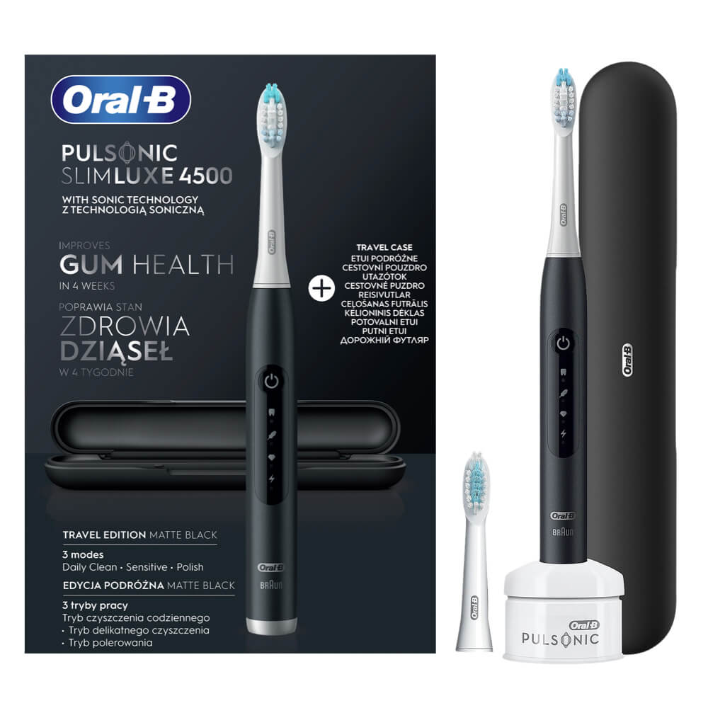 Oral-B Pulsonic SLIM Luxe 4500 Matte Black Sonic sähköhammasharja (2 harjapead) + Reisikarp