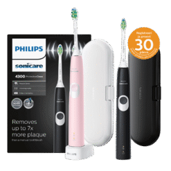 Philips Sonicare ProtectiveClean 4300 seeria HX6800/35 MUST + ROOSA komplekt (2 käepidet, 2 harjapead + 2 reisivutlarit)