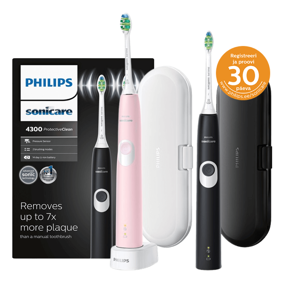 Philips Sonicare ProtectiveClean 4300 seeria HX6800/35 MUST + ROOSA komplekt (2 käepidet, 2 harjapead + 2 reisivutlarit)
