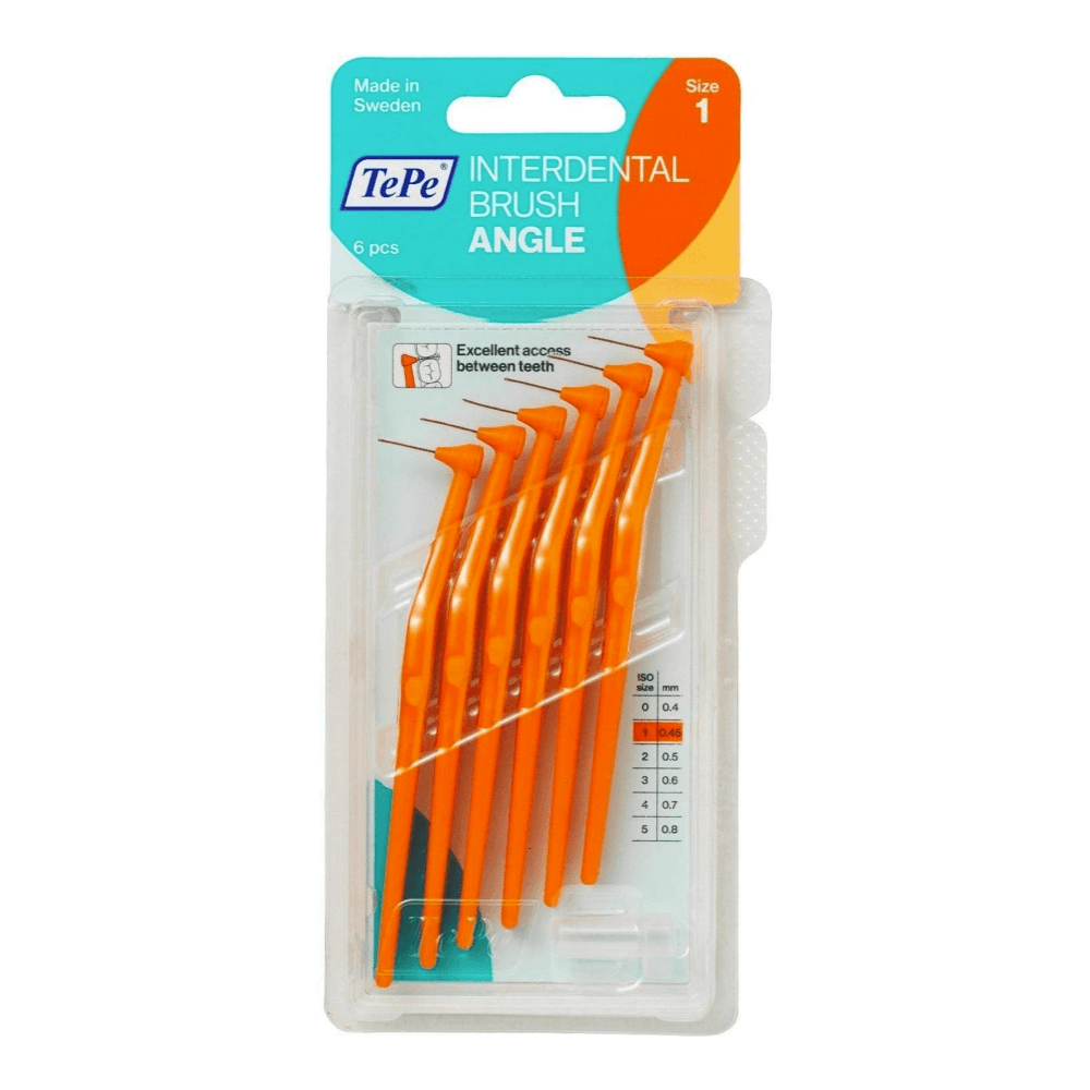 TePe ANGLE 0,45 mm hambavaheharjad ORANŽ (1 suurus, 6 tk pakis - pika pidemega interdentaalhari)