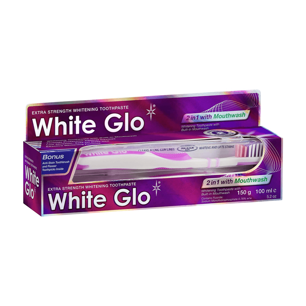 White Glo 2in1 with Mouthwash valgendav hambapasta koos suuveega 100ml (kaasa tasuta käsihambahari) – Kuva 3