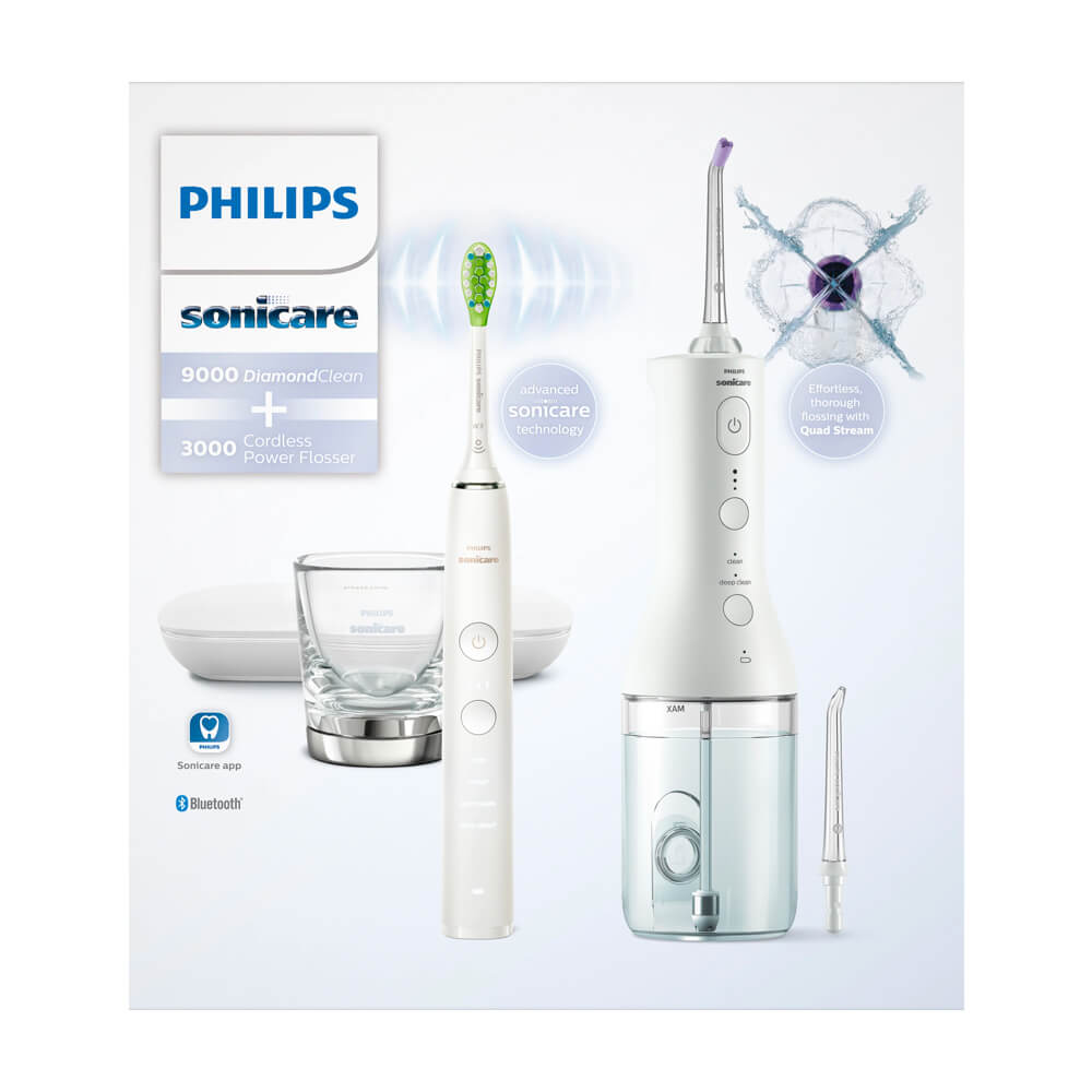 Philips Sonicare DiamondClean 9000 HX3886/41 sähköhammasharja + Power Flosser 3000 veeprits (VALGE) – Kuva 3