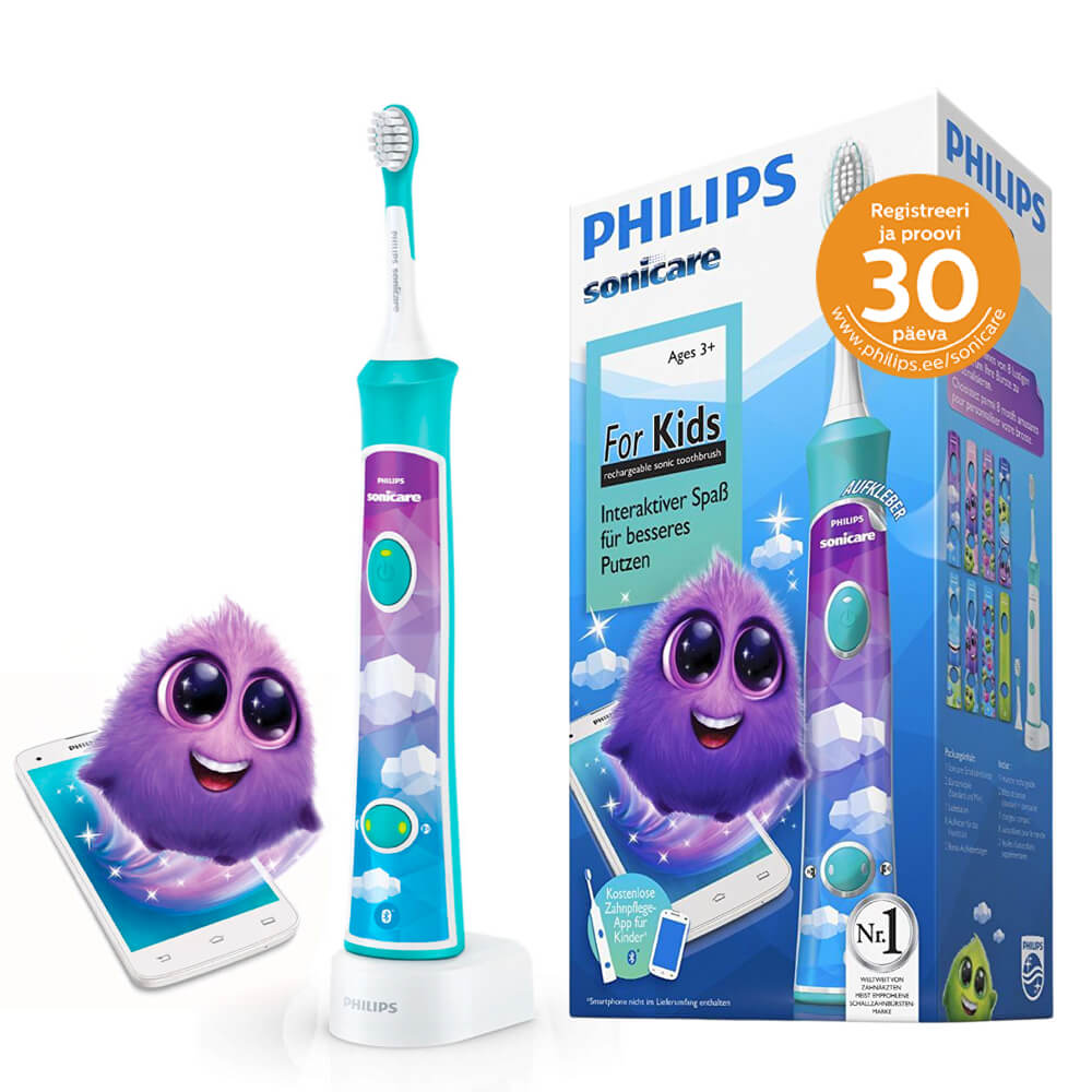 Philips Sonicare FOR KIDS sähköhammasharja lastele (al. 3a) HX6321/04 - 1 harjapea, 2 intensiivsuse ja mobiiliäpiga