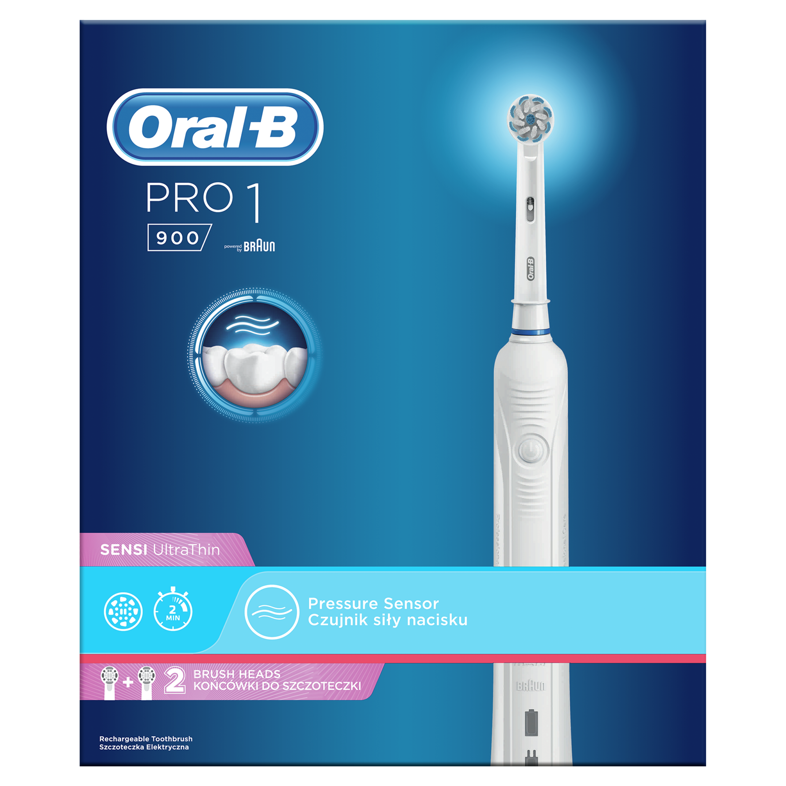 Oral-B PRO1 900 sähköhammasharja surveanduriga (SENSI UltraThin ja 3D White harjapead) – Kuva 3