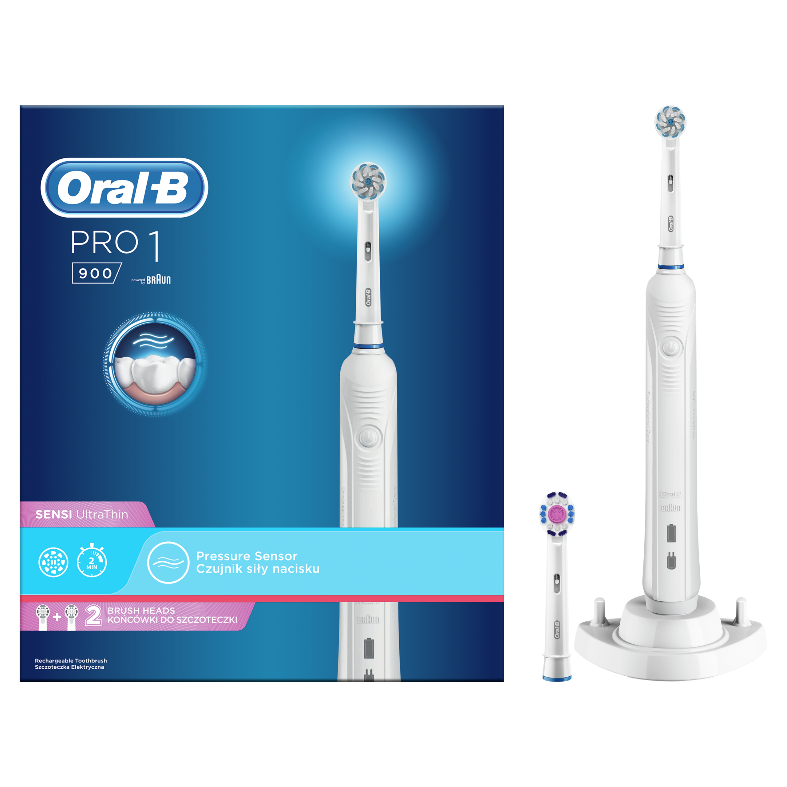 Oral-B PRO1 900 sähköhammasharja surveanduriga (SENSI UltraThin ja 3D White harjapead) – Kuva 5