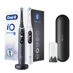 Oral-B iO8 -sähköhammasharjat Black Onyx / White Alabaster (2 hammasharjaa, 6 harjaustilaa, pikalaturi)