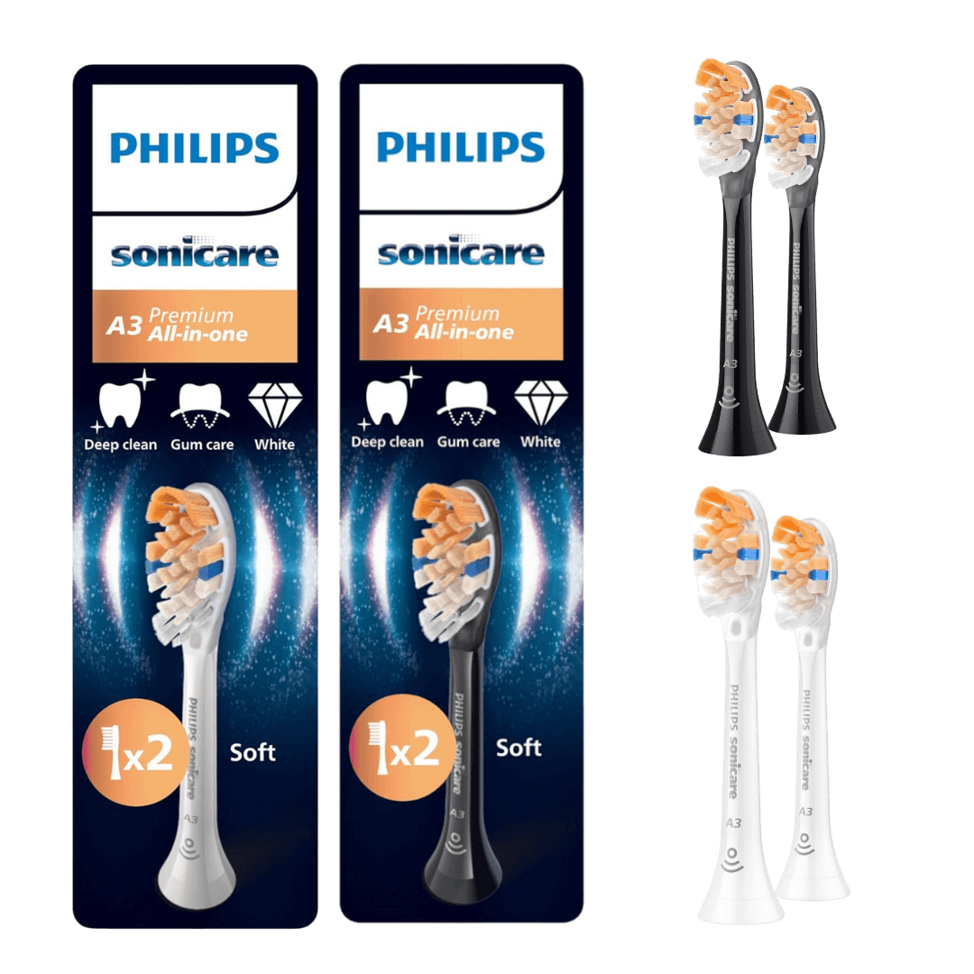 Philips Sonicare A3 Premium All-in-One (Soft) pehmed hambaharja otsikud KOMBO HX9092 (2 x VALGE + 2 x MUST)