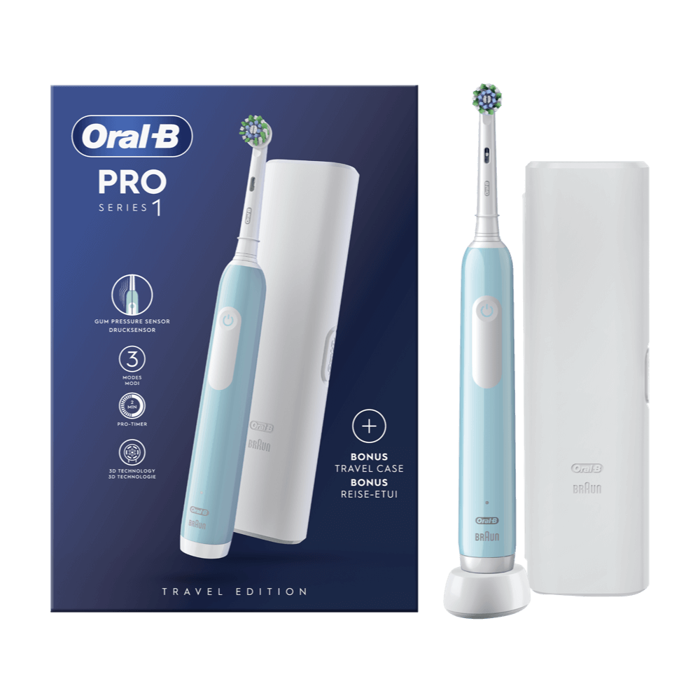 Oral-B PRO1 -sähköhammasharja paineanturilla, BLUE (3 harjaustilaa) + matkapussi