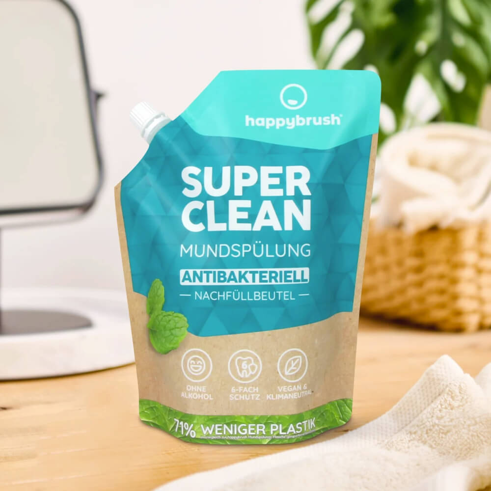 happybrush SUPER CLEAN supervärskendav suuvesi fluoriidiga 750ml – Kuva 2