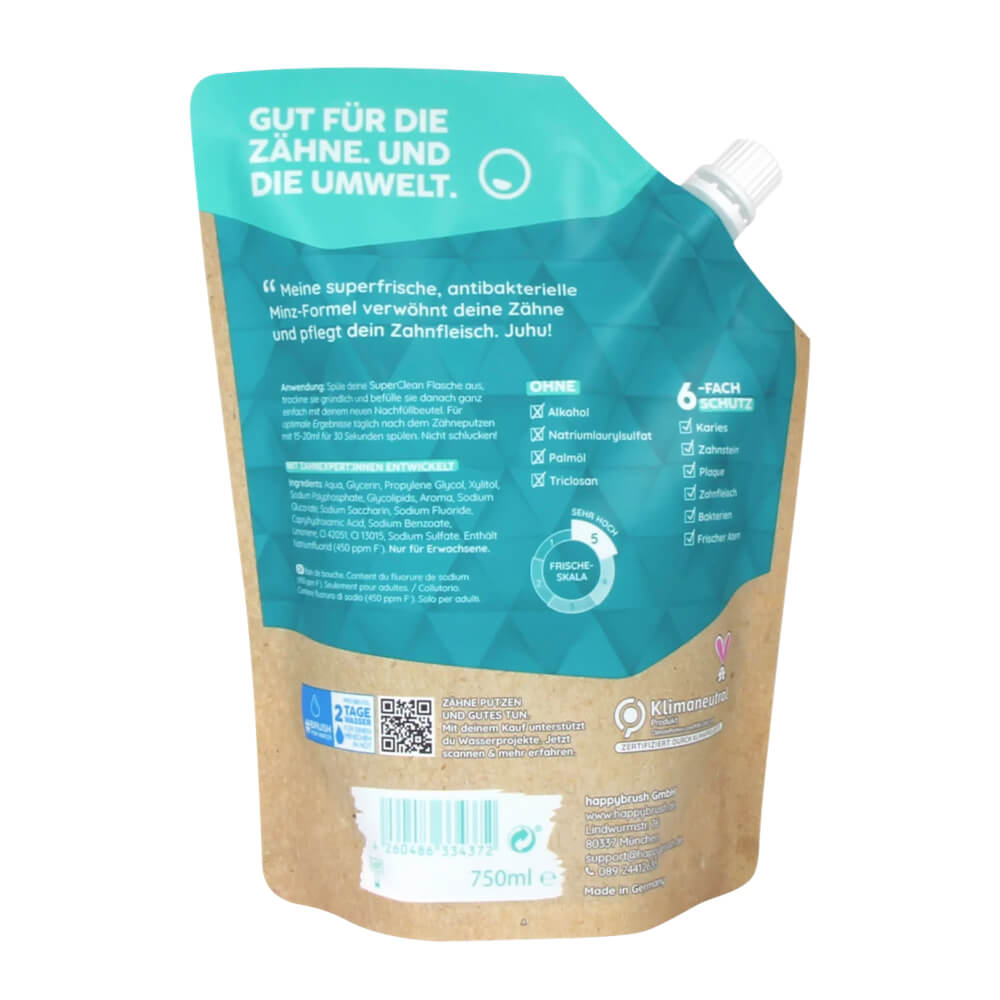 happybrush SUPER CLEAN supervärskendav suuvesi fluoriidiga 750ml – Kuva 3