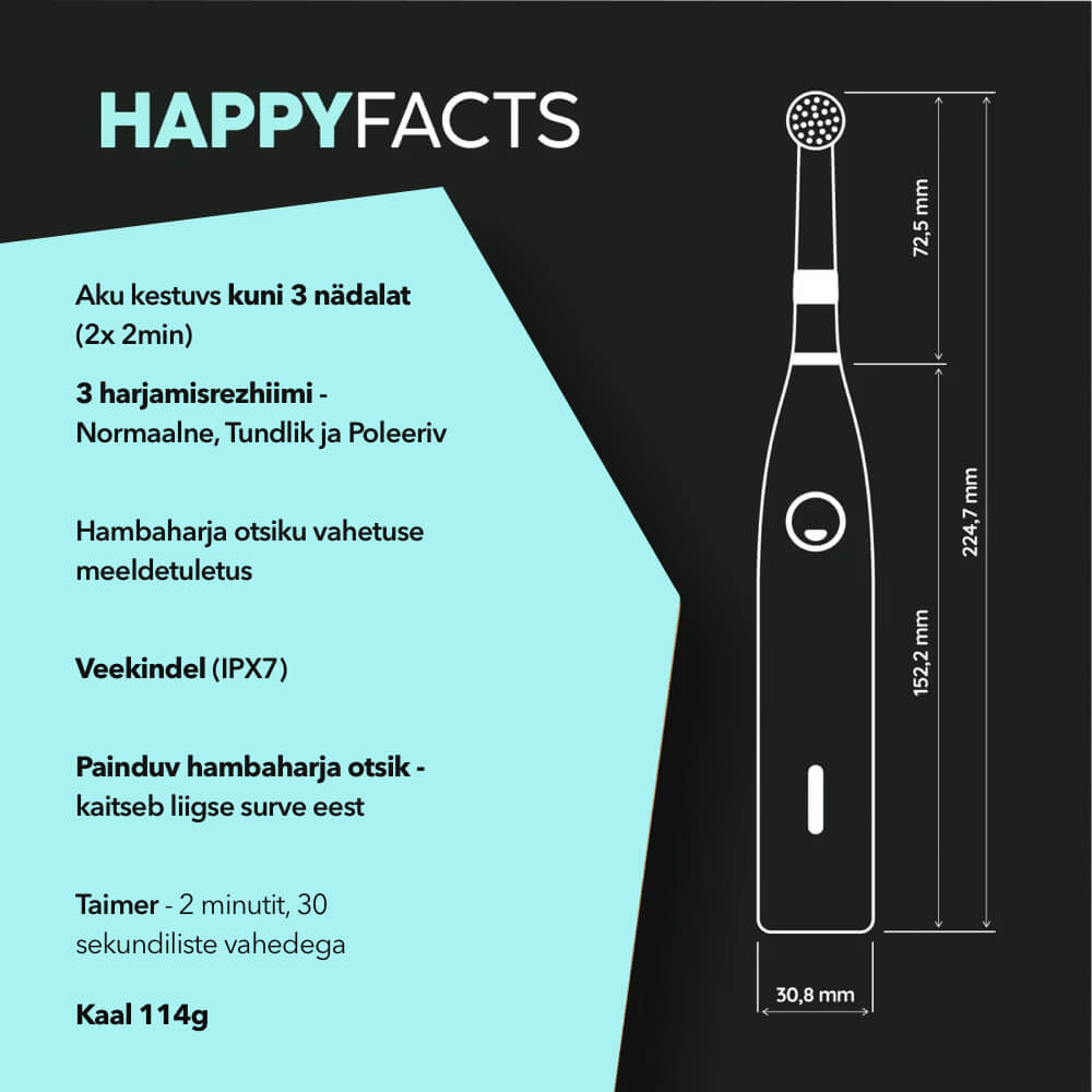 happybrush ECO R2 All Black sähköhammasharja (pöörlev, 3 režiimi) – Kuva 2