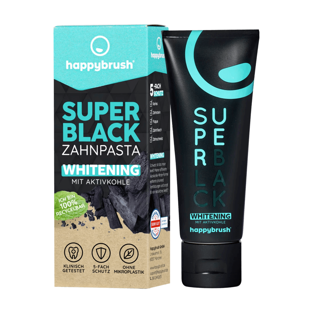 3 x happybrush SUPER BLACK aktiivsöega valgendav hambapasta 75ml – Kuva 2