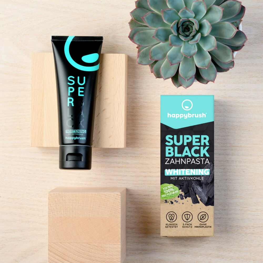 3 x happybrush SUPER BLACK aktiivsöega valgendav hambapasta 75ml – Kuva 5
