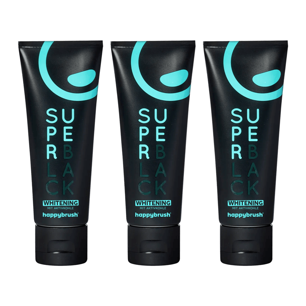 3 x happybrush SUPER BLACK aktiivsöega valgendav hambapasta 75ml