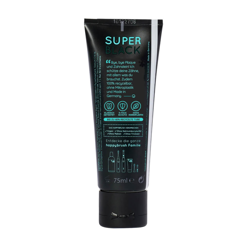 3 x happybrush SUPER BLACK aktiivsöega valgendav hambapasta 75ml – Kuva 4
