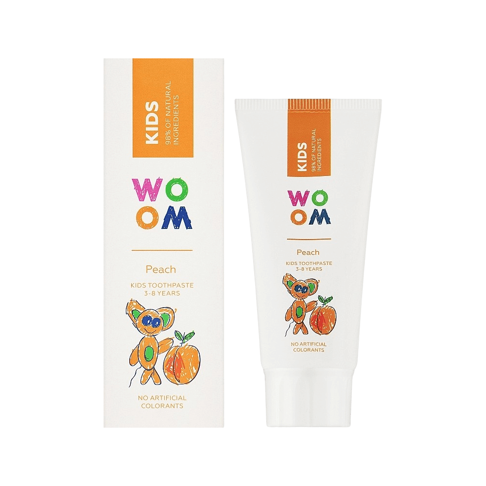 Woom KIDS Peach fluoriidiga hambapasta lastele (3-8.a) 50ml