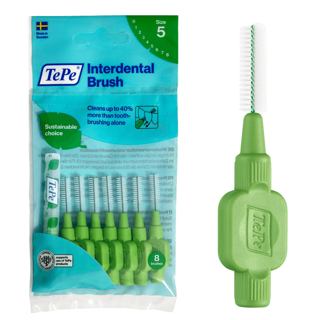 TePe 0,8 mm hambavaheharjad ROHELINE (5 suurus, 8 tk pakis - interdentaalhari)