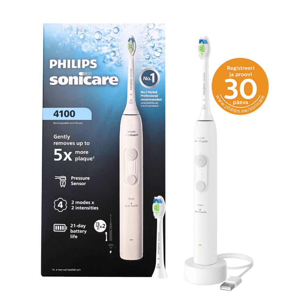 Philips Sonicare 4100 -sähköhammasharja, VALKOINEN HX4042/41 (2 tilaa, 2 harjaspäätä)