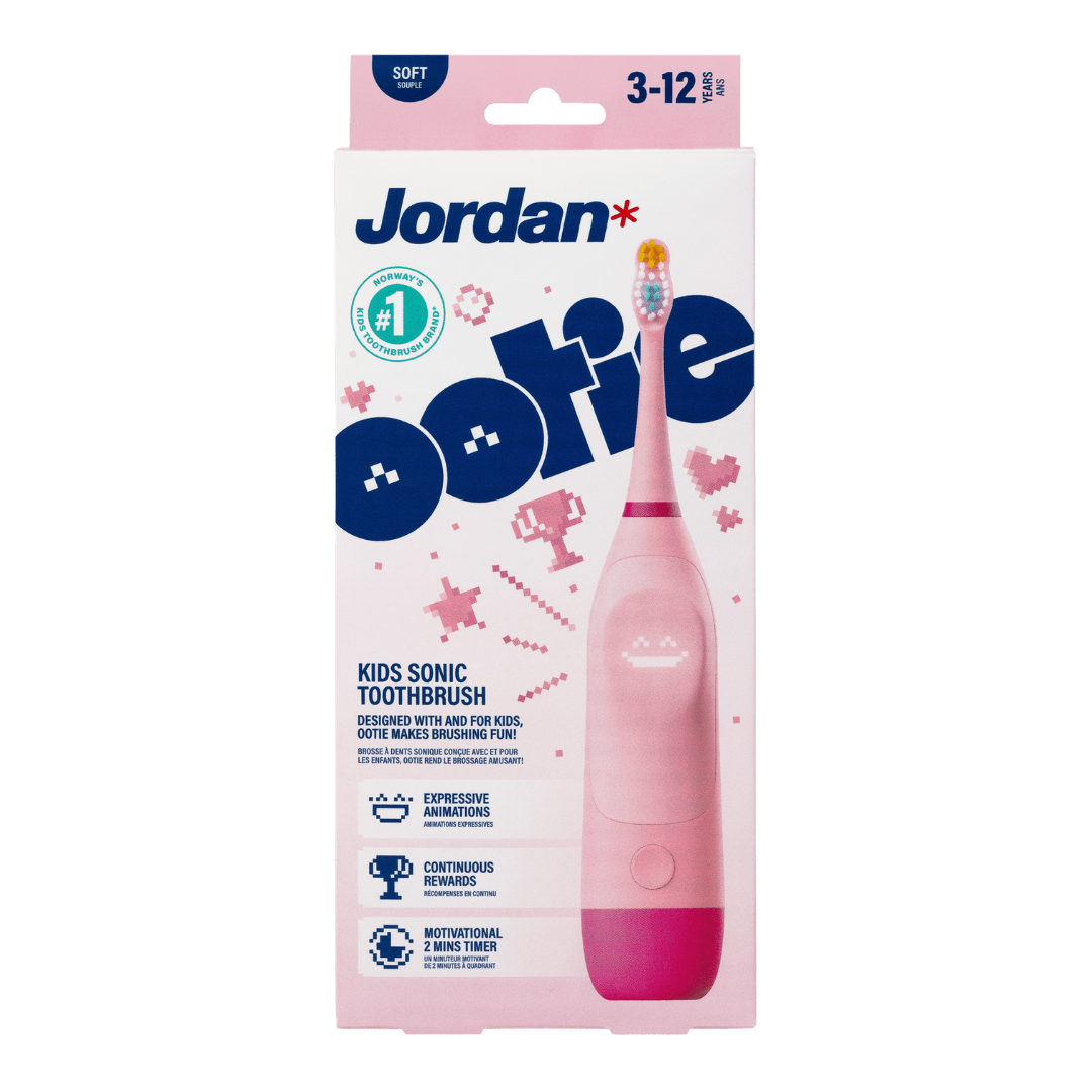 Jordan OOTIE -sähköhammasharja, VAALEANPUNAINEN (3–12-vuotiaille)